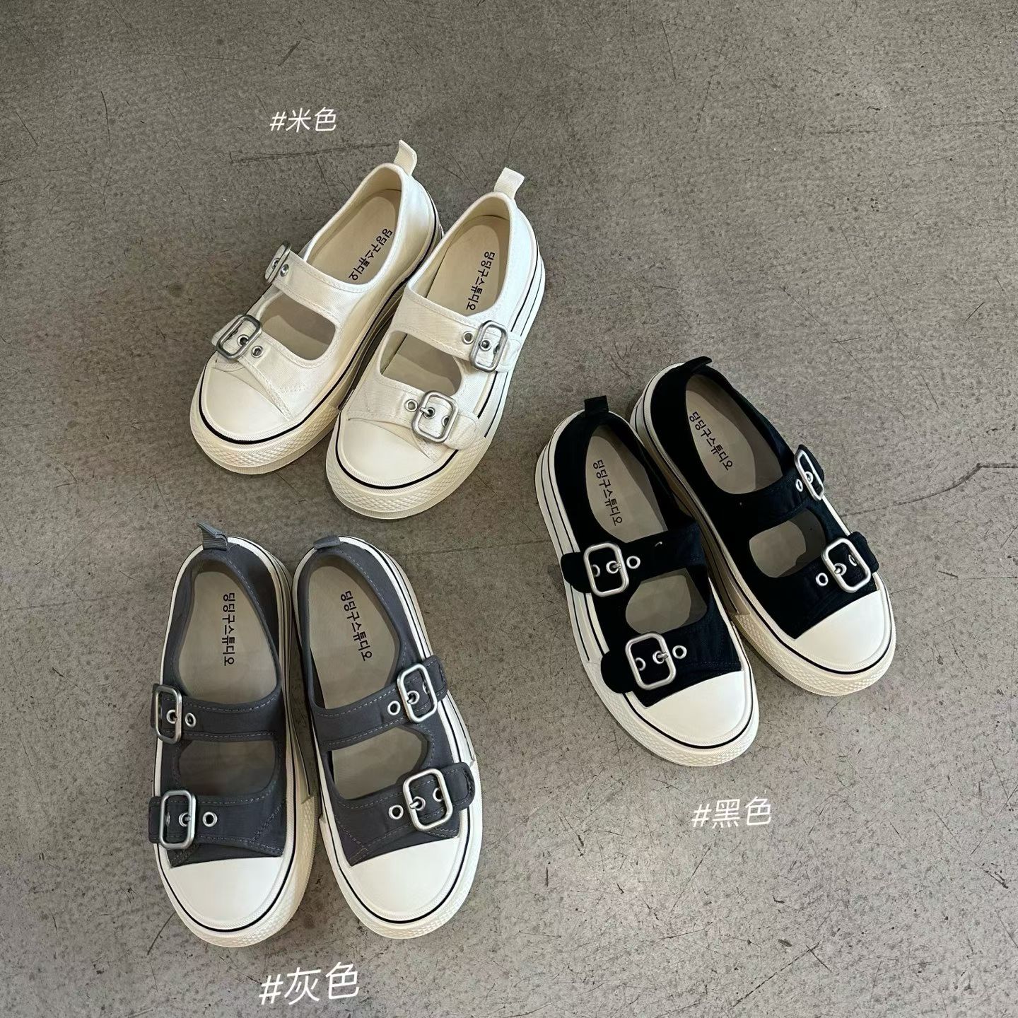 双扣帆布玛丽珍板鞋