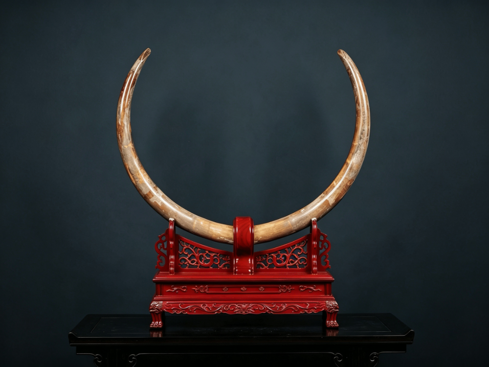 完美无修复猛犸【原皮原对】风水原牙对摆件