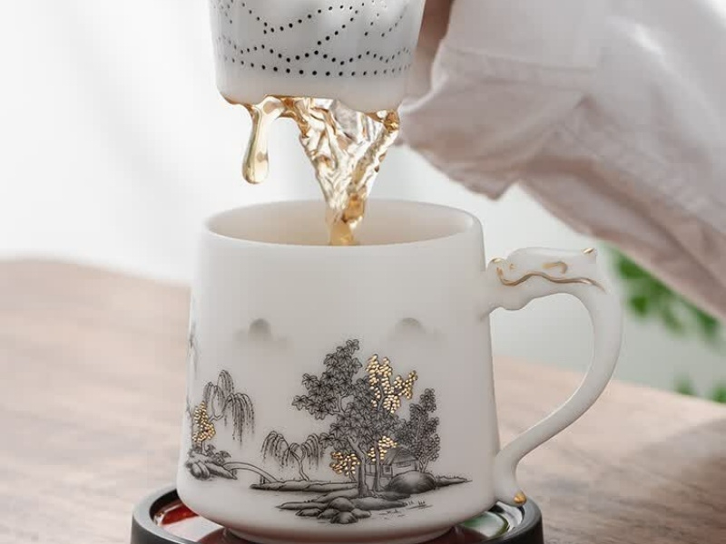 羊脂玉白瓷茶水分离杯