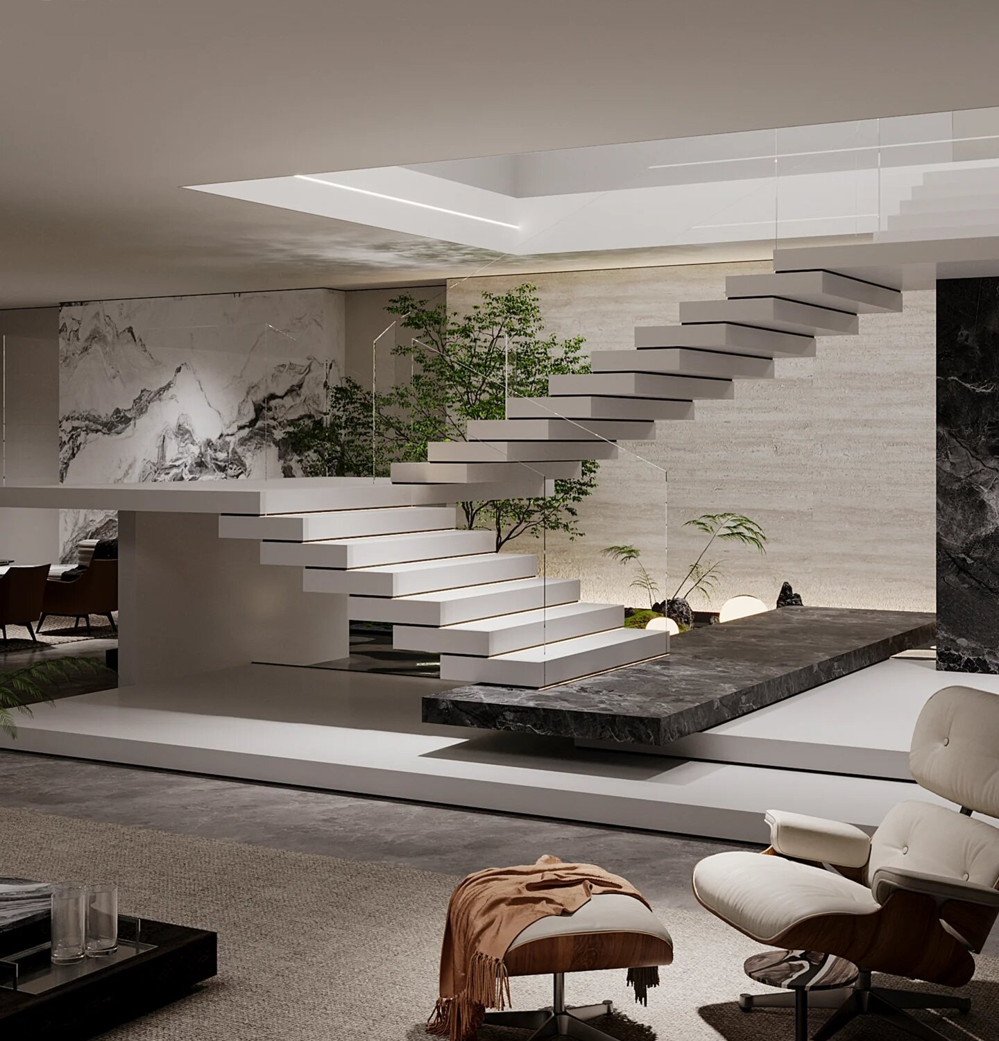 得心金属叠步楼梯案例三：现代家居环境中的精致应用