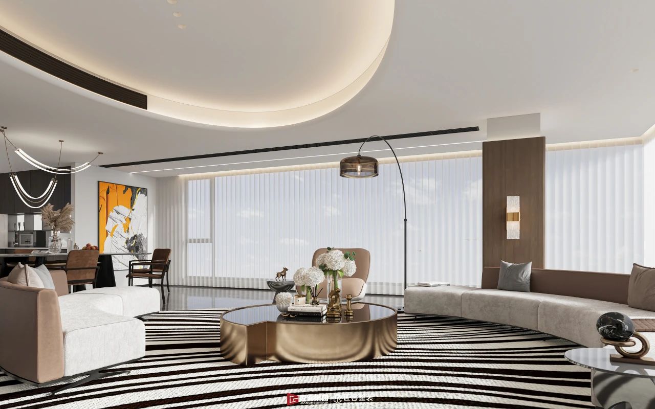 轩尼饰家全案设计作品展示:现代轻奢风格客厅