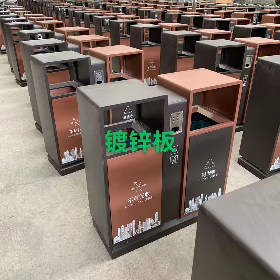 不锈钢与钢木垃圾桶应用示例