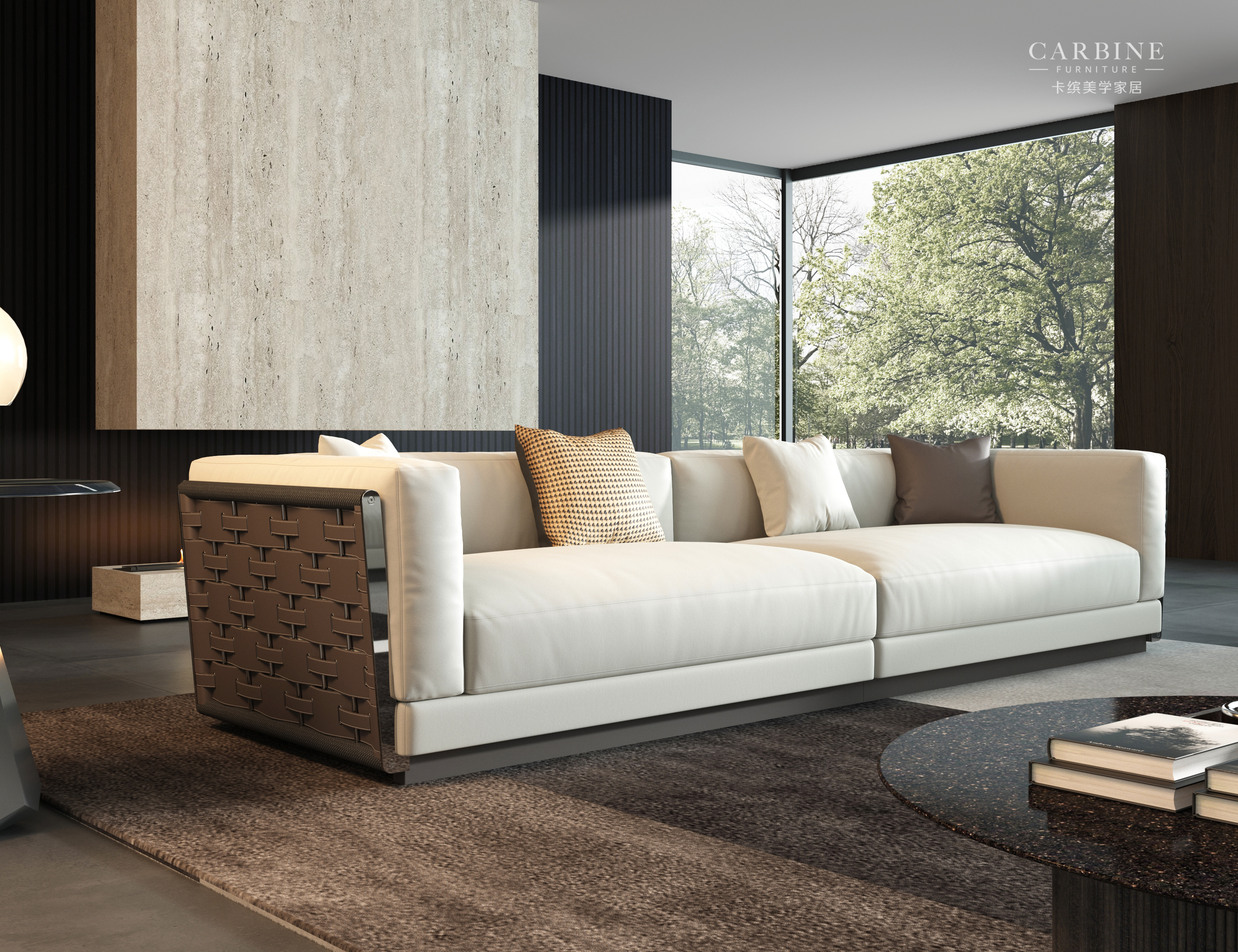 意式分体沙发在客厅中的整体效果展示